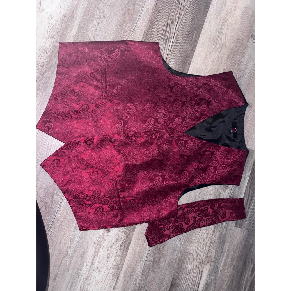Brand Q Mens Burgundy Red Paisley Vest and Matching Necktie Set Formal XL